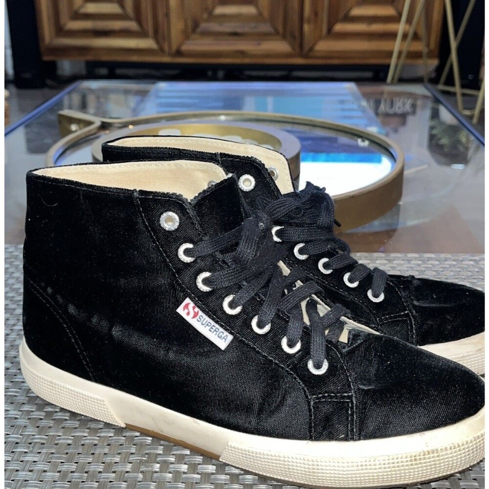 Unisex Men's sz 8 Women's 9.5 Superga Black Velvet High-Top Sneaker Shoes (B)b